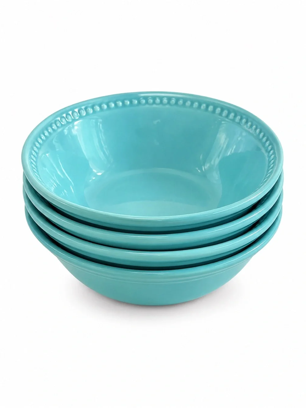 Tommy Bahama Set of 4 Turquoise Melamine Bowls 6.5” Beaded Rim Outdoor
